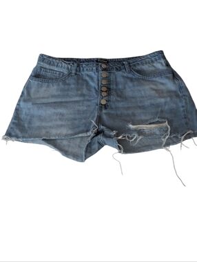 Light Wash Distressed High-Rise Jean Shorts, Size XL